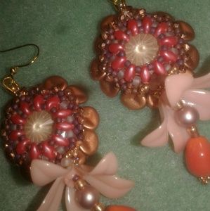 Coral/copper rose petal earrings